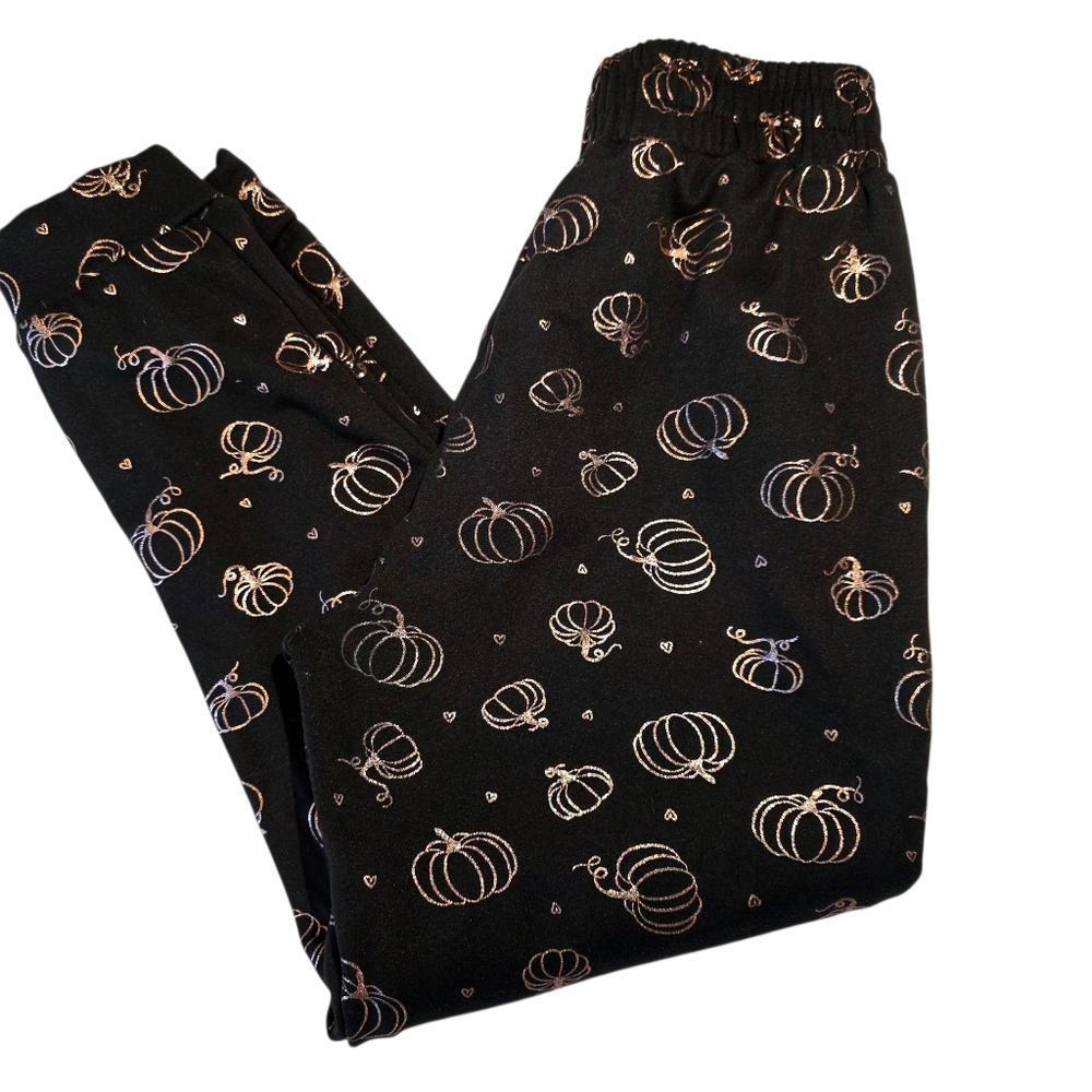 Emma & Elsa Black Pumpkin Print Leggings 12 EUC Halloween